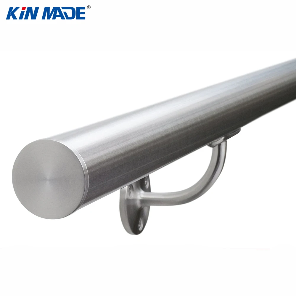KINMADE Stainless Steel Wall Mounted 42.4mm Handrail With Curved Brackets 1.2m 4ft 2.4m 8ft 3.6m