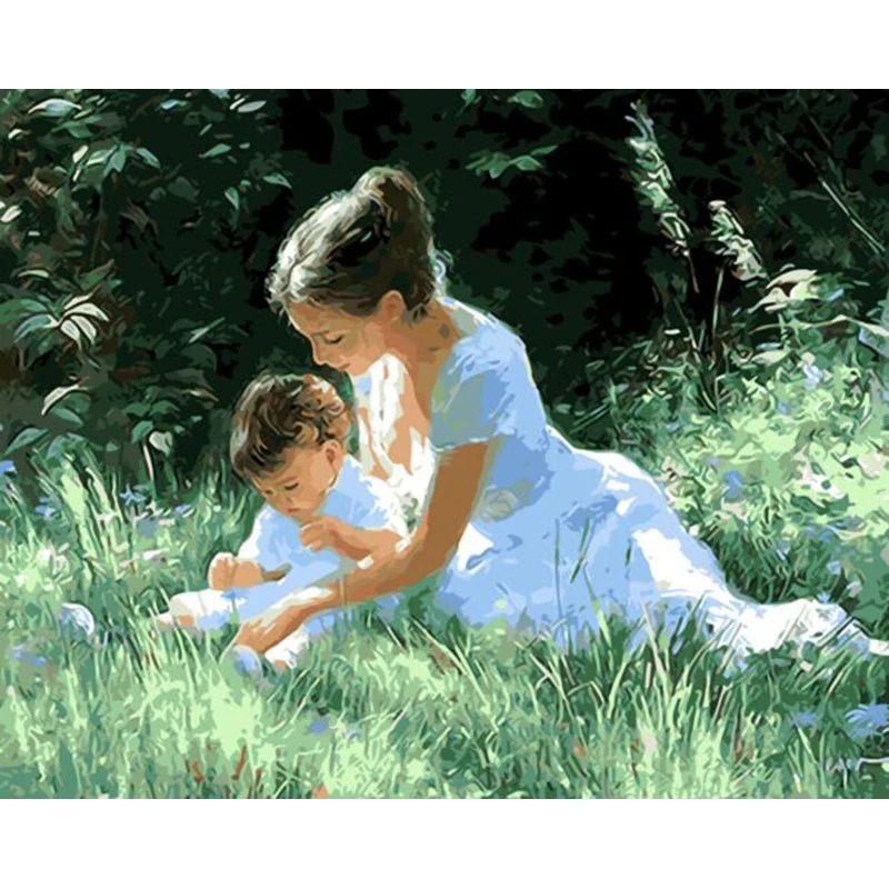 

Happy Mother and Baby Painting by Numbers Diy Oil Canvas Painting Wall Art Coloring By Numbers Digital Painting Home Decor