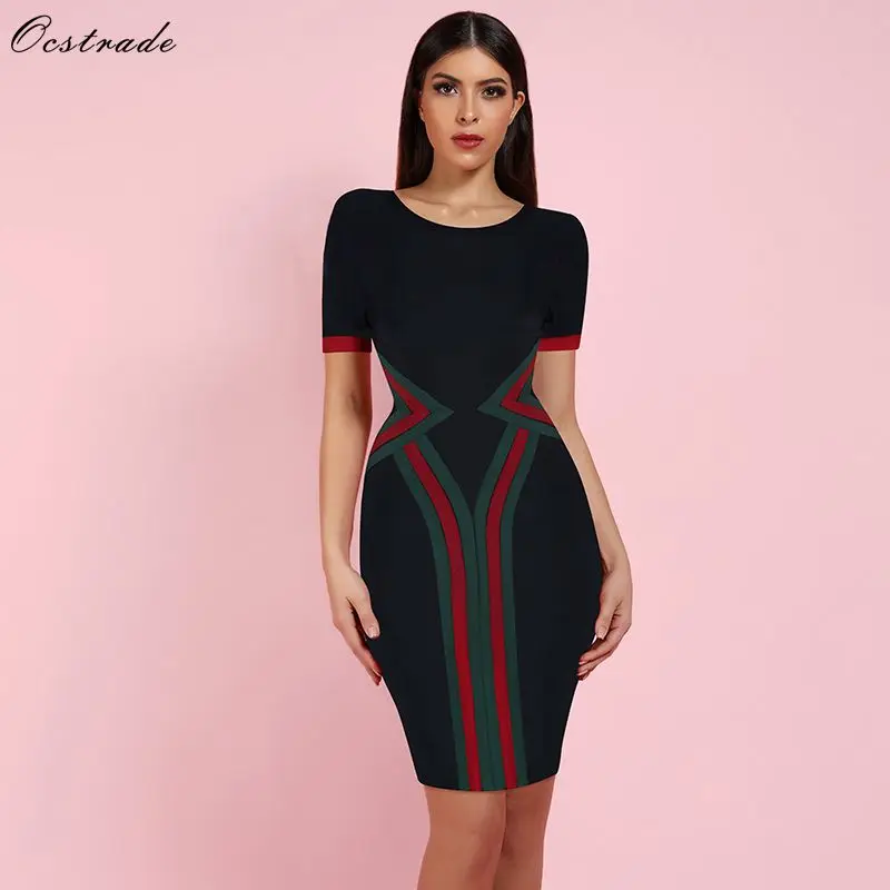 

Ocstrade Women Vestidos Bandage Dress 2019 New Summer Color Block Club Party Bodycon Dress Elegant High Quality HL Bandage Dress