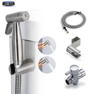 Двойной функциональный переключатель, смеситель для унитаза и биде, ручной распылитель для биде в ванную комнату, набор с давлением, спрей для розлива, магнитное устройство и настенное крепление - изображение