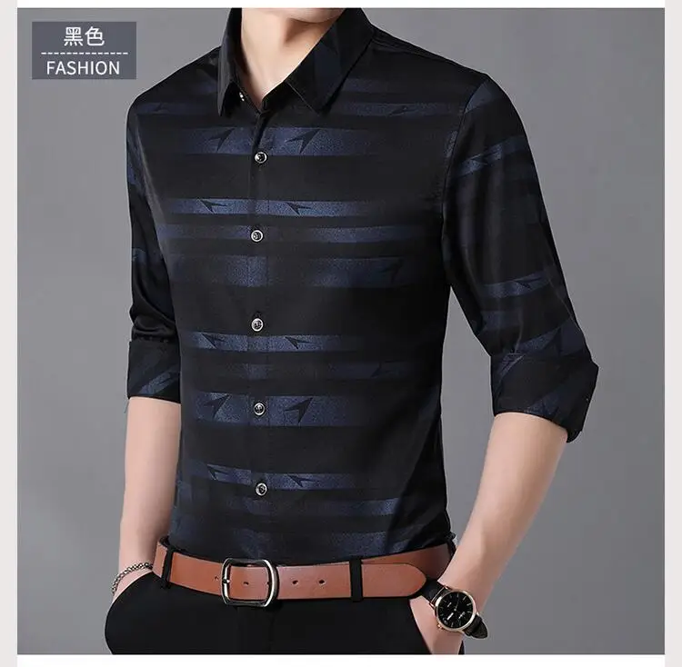 7XL Для мужчин рубашка Для мужчин s Бизнес Повседневное рубашки Новое поступление Для мужчин известный бренд одежды тенденция в полоску с длинными рукавами Camisa masculina