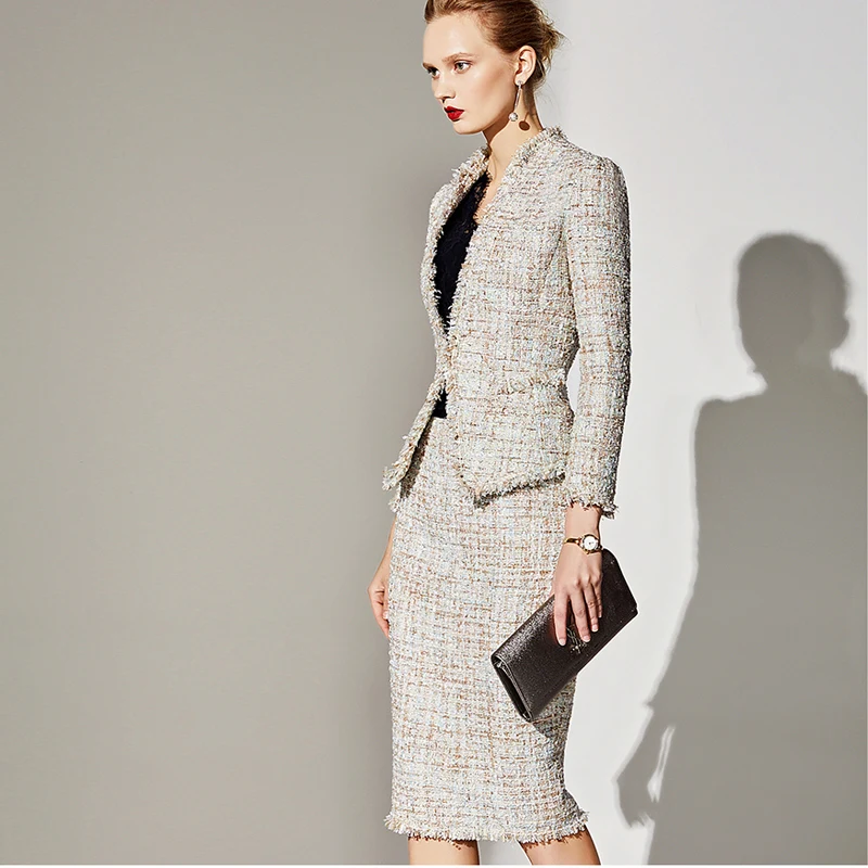 Women's skirt suit Professional tweed jacket + skirt 2020 spring / autumn / winter women's jacket ladies 2 piece skirt suit
