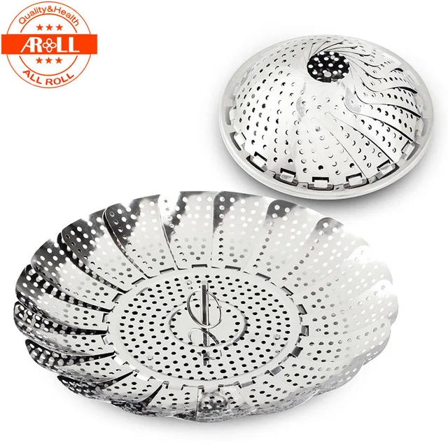 Foldable Stainless Steel Vegetable Steamer For Cooking Metal Steam Foldable Stainless Steel Vegetable Steamer For Cooking Metal Steam Rack Mesh Seafood Washer Basket Bowl Cooker Strainer