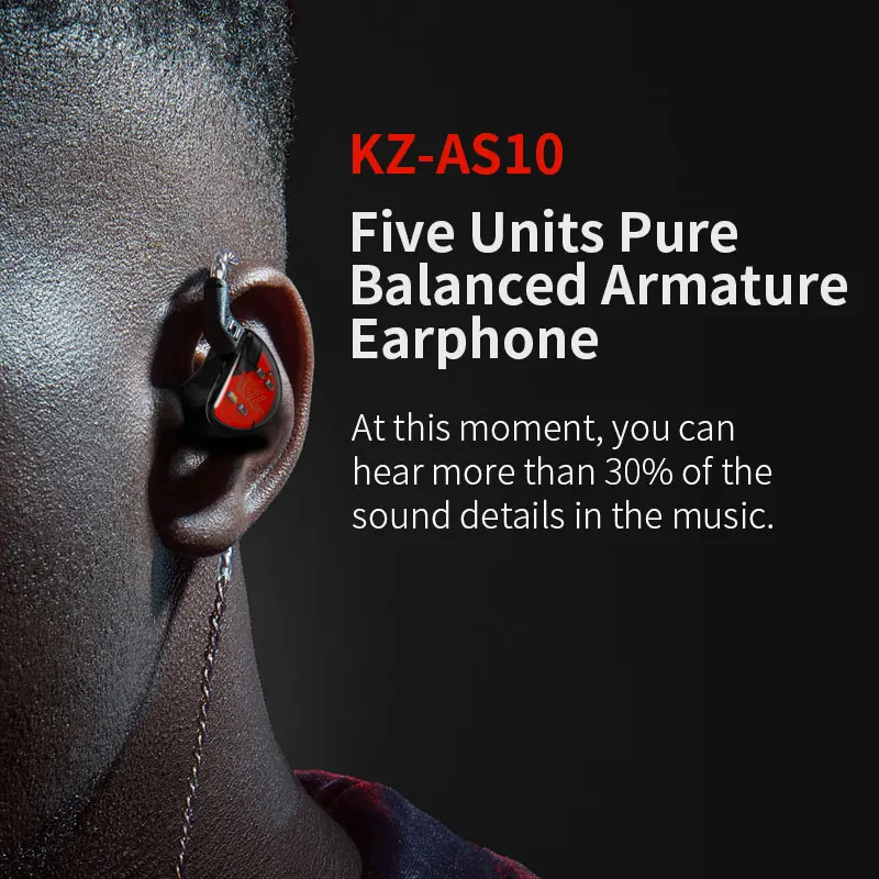 KZ AS10 auriculares 5 equilibrio armadura conductor la oreja de alta fidelidad bajo monitor música auricular general ZS10 ZST BA10 ES4 envío gratis - 6