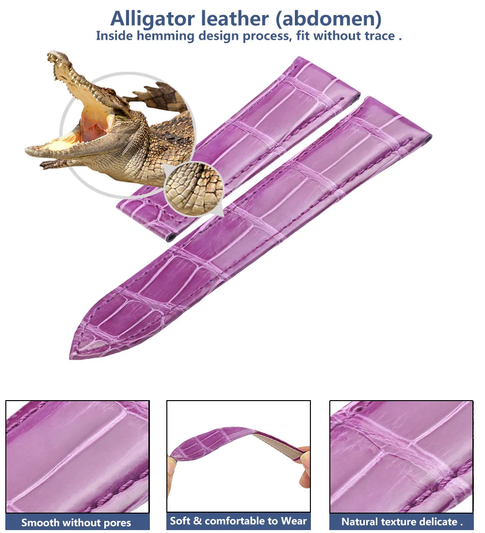 ZLIMSN ремешок из кожи аллигатора быстрая установка для мужчин и женщин роскошный ремешок для часов ремень 12 мм-26 мм розовый крокодиловый