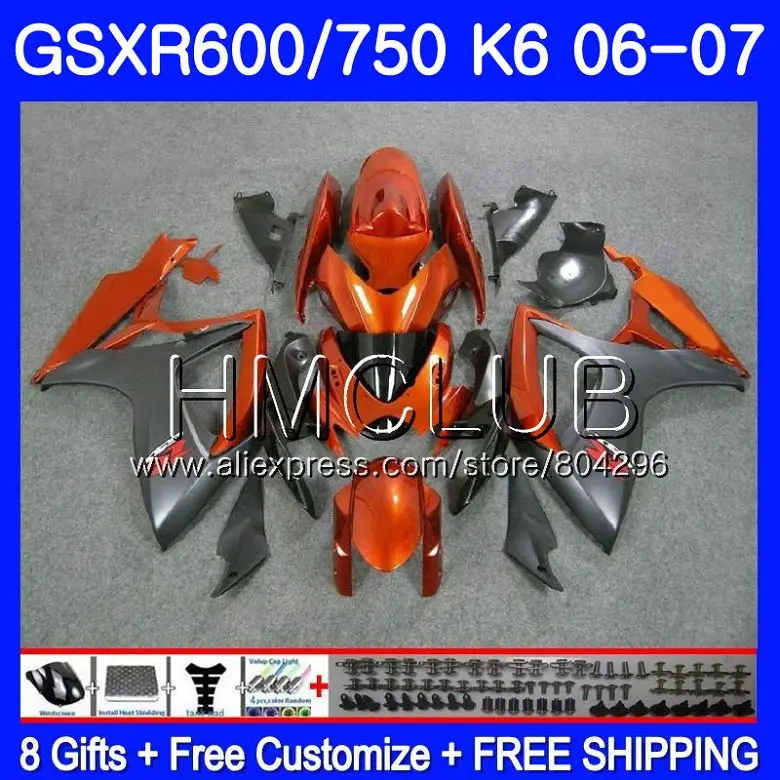 

Body For SUZUKI GSXR 600 750 GSX R750 GSX-R600 06 07 5HM.17 GSXR600 Orange grey 06 07 GSXR-750 K6 GSXR750 2006 2007 Fairing kit