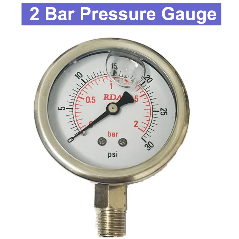 SP 0-30 Psi 2 Bar Stainless Steel Liquid Filled Pressure Gauge 60mm Diameter SP 0-30 Psi 2 Bar Stainless Steel Liquid Filled Pressure Gauge 60mm Diameter