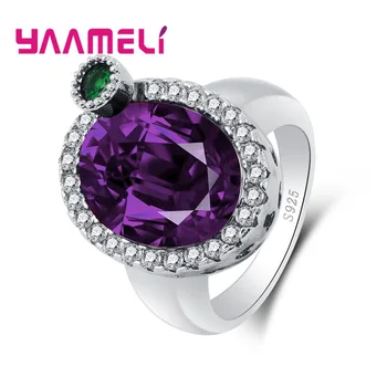 

Top Quality Women Wedding Ring New Design Jewelry For Women 925 Sterling Silver Accessories With Purple Green Stone
