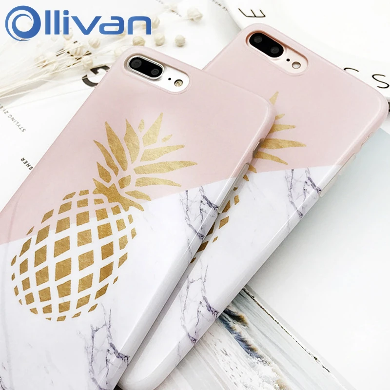 

OLLIVAN Pineapple Marble Case For iPhone 7 8 Plus 6S 6Plus X Silicon TPU Full Protection Cover For iPhone Xs Max XR Case Capinha