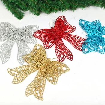 

Christmas tree decorations Sticky bow-knot xmas ornament Glitter powder Simulation hollow Xmas butterfly pendant size 22X23cm