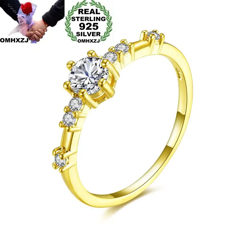 

OMHXZJ Wholesale European Fashion Woman Girl Party Wedding Gift AAA Zircon 925 Sterling Silver 18KT Yellow Rose Gold Ring RR352