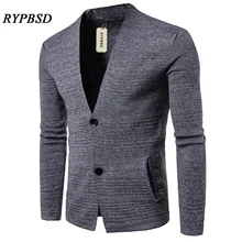 Для мужчин хлопковый свитер детский Повседневное однотонные свитеры на двух пуговицах дизайн Для мужчин отдыха v-образным вырезом свитер, мужской кардиган свитер для повседневной носки
