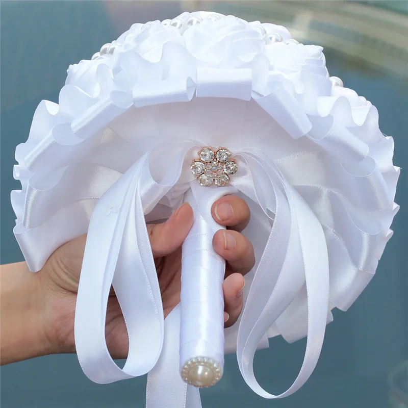 16styles new white wedding bride holding flowers artificial bouquet ribbon rhinestone pearl bouquet decoration bride groom dance