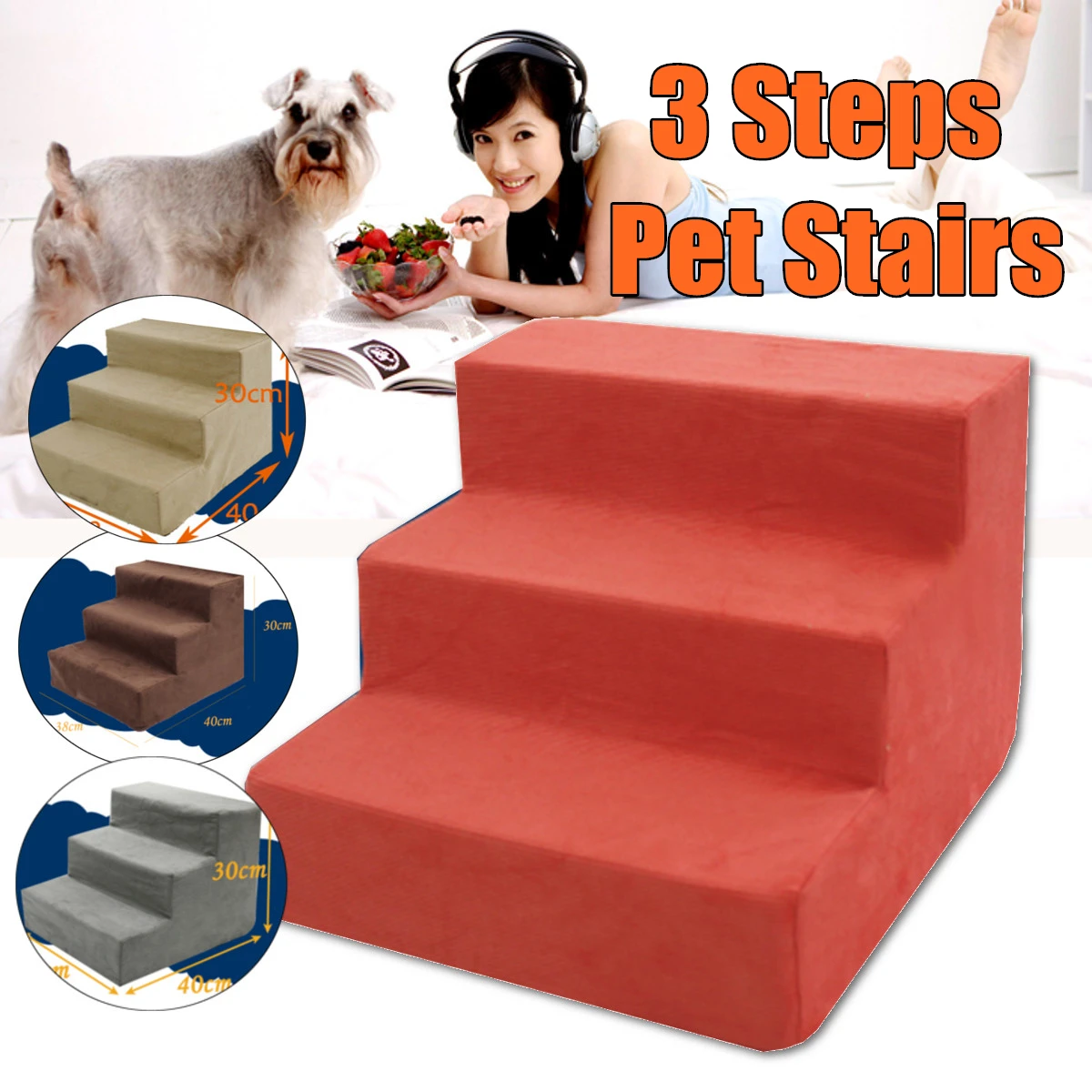 

Pet Dog Cat Stairs Portable 3 Steps Ramp Easy Way Ladder Cover Indoor Nonslip Sofa Bed Leather Cover Dog Accessories 4 Colors