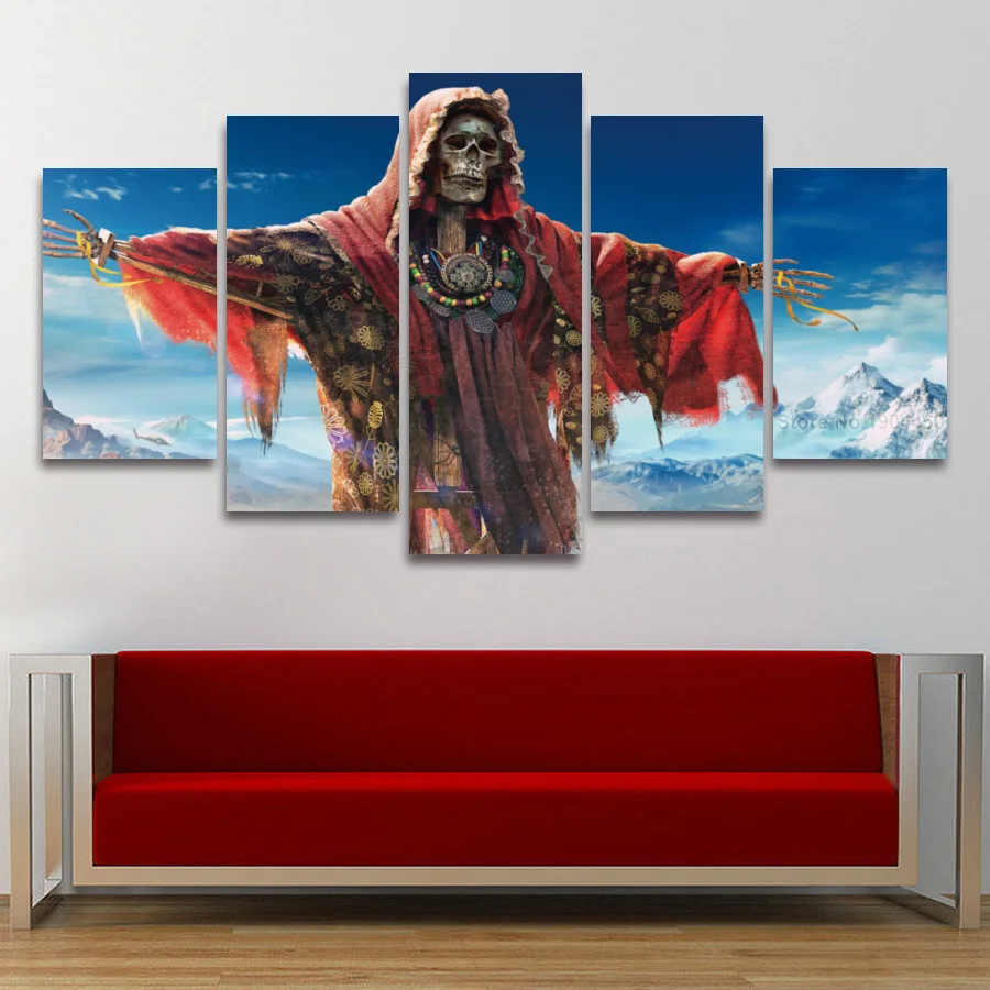 5 Panel Canvas Wall Art Picture Artistic Skull Painting Modular Picture