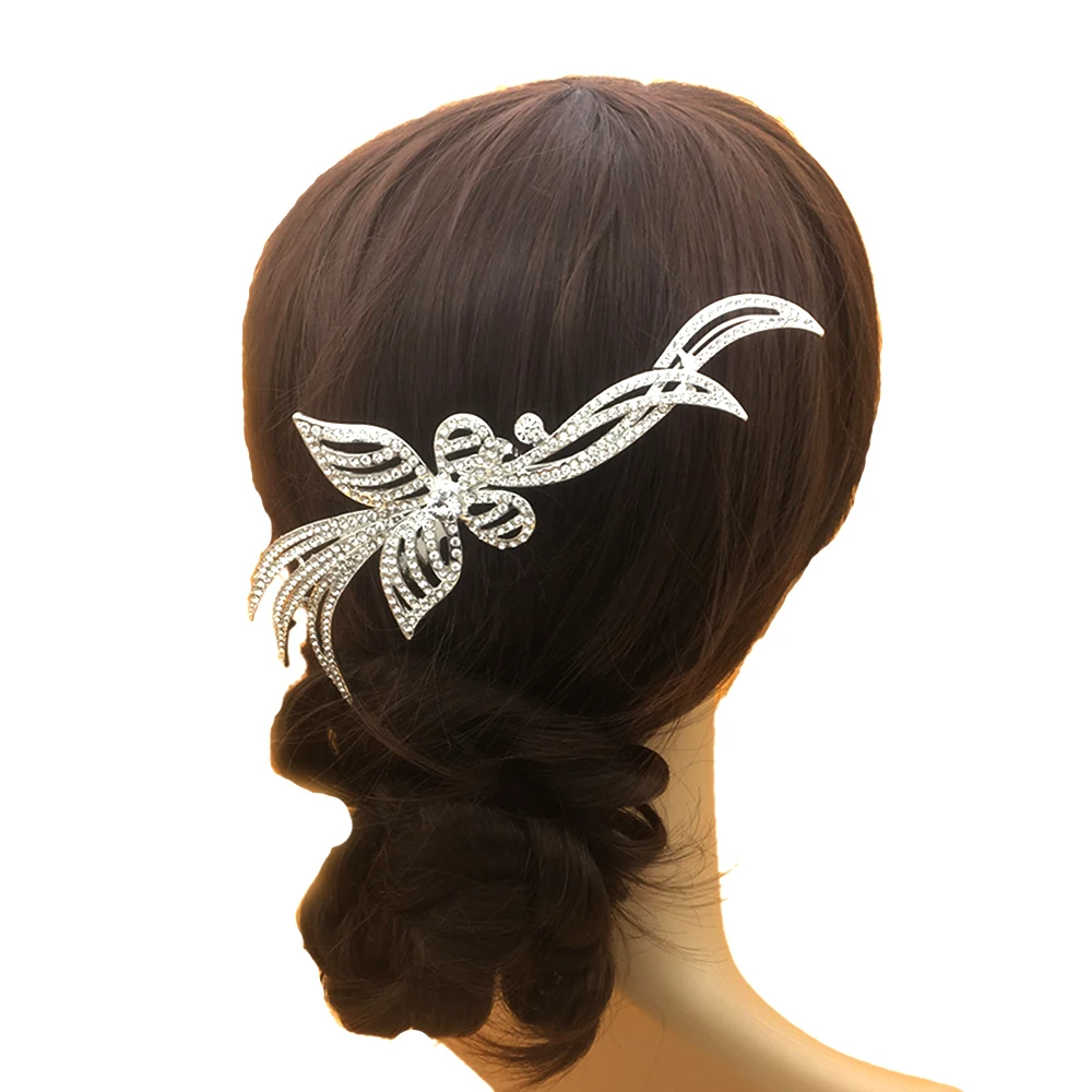 

Earofcorn Simple Shiny Rhinestone Bridal Insert Comb Wedding Silver Plated Butterfly Hair Comb Accessories