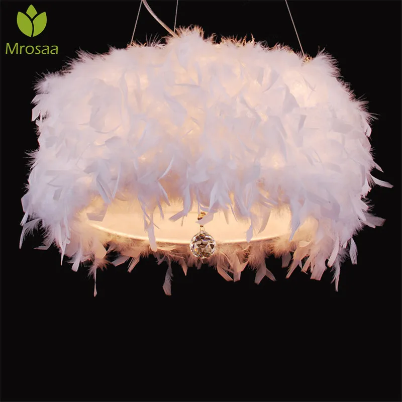 

Mrosaa 220V 40x20cm Modern Pendant Light E27 Romantic Dreamlike Feather Droplight Bedroom Living Room Hanging Lamp Lamparas