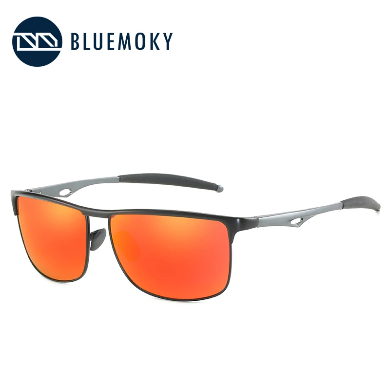 BLUEMOKY мужские прямоугольные солнцезащитные очки, мужские поляризованные UV400 Солнцезащитные очки для мужчин, Polaroid, брендовые черные спортивные очки из алюминиевого сплава - Цвет линз: 004