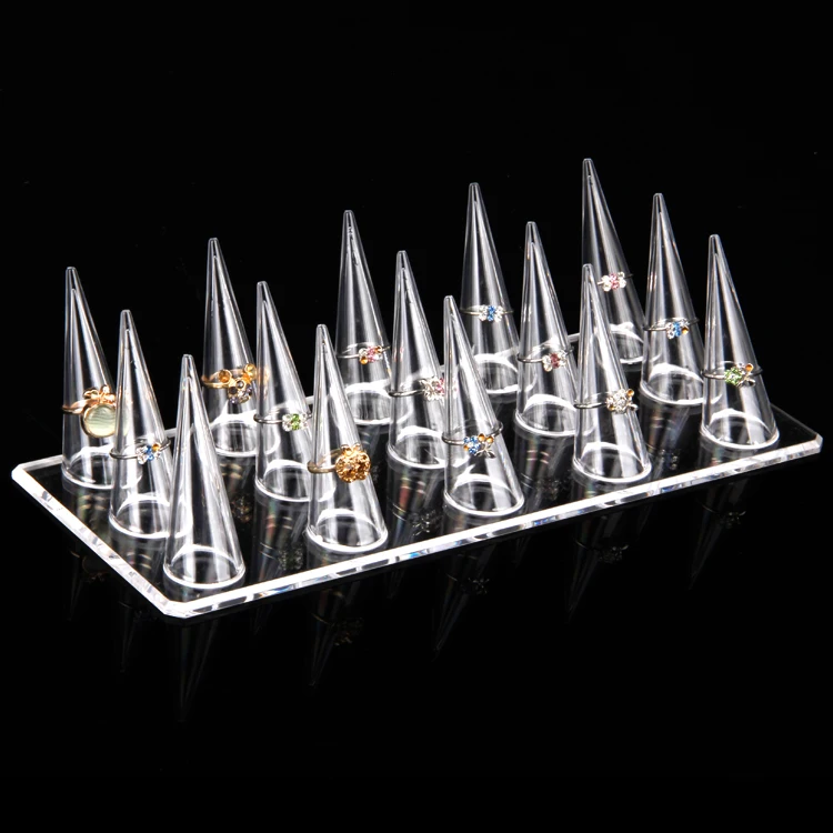 

TONVIC Wholesale 2pcs Acrylic Clear View Ring Jewelry Display Stand Holder With 15 Ring Holder Rack