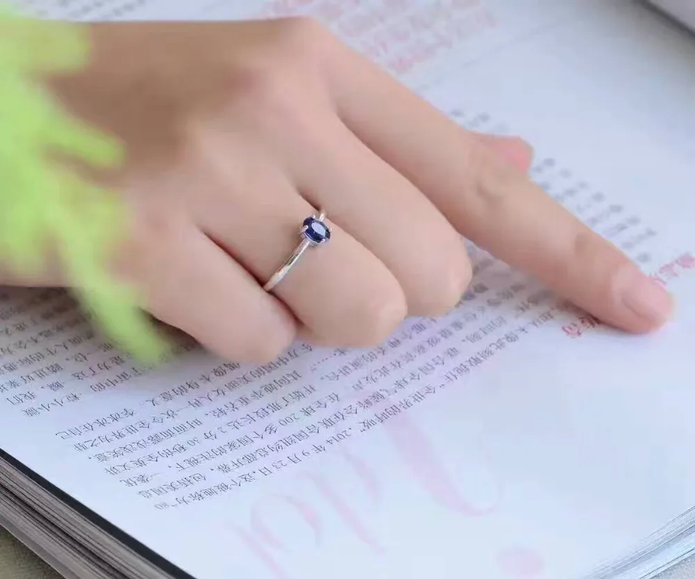 Natural dark blue sapphire gem Ring Natural gemstone Ring 925 sterling silver trendy simple elegant round women Office Jewelry
