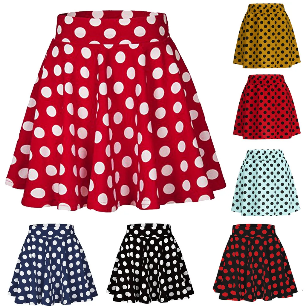 

KLV Women Dot Printed Skirt High Waist Midi Skirt Fashion Empire Above Knee Skirt Spring/Summer Drop 3.14