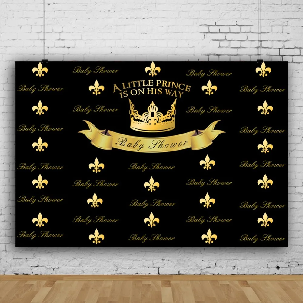 Laeacco Baby Shower Backdrops For Photography A Little Price Is On His Way Gold Crown Family Party Photo Backdrops Photo Studio