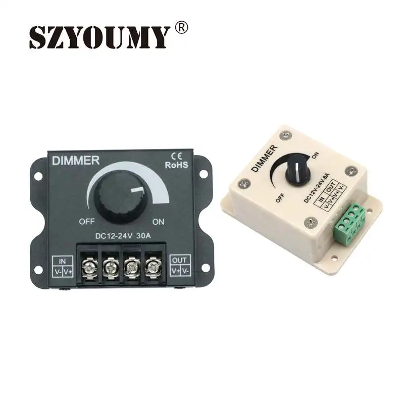 SZYOUMY 8A/30A LED диммер постоянного тока 12В 24В 360 Вт Регулируемая яркость лампы полосы
