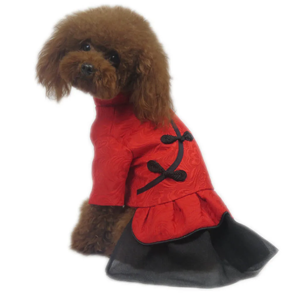 Cheongsam платье для собак Зима китайский год юбка для собак плотная одежда Одежда для собак товары для домашних животных MK - Цвет: Jacquard Red