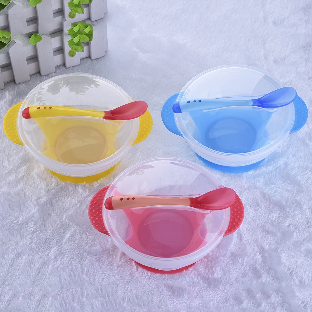 3 цвета портативная детская обучающая присоска чаша новая с температурным ощущением ложка присоска чаша набор для кормления детей чаша