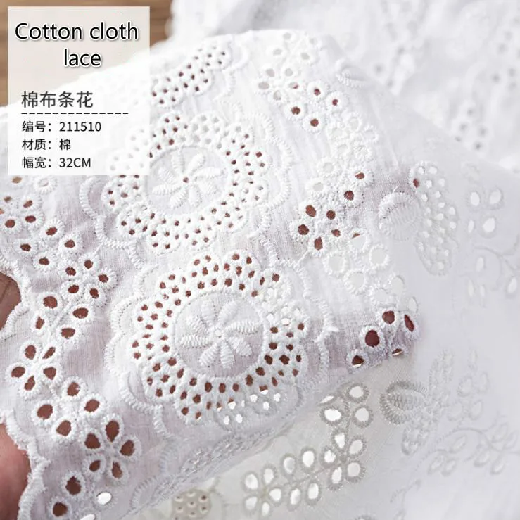 3Y-5Yard/Lot Width 32CM Cotton Cloth Embroidered Lace Fabrics Women's Clothing Dress Diy Lace Trim Home Textile Accessories