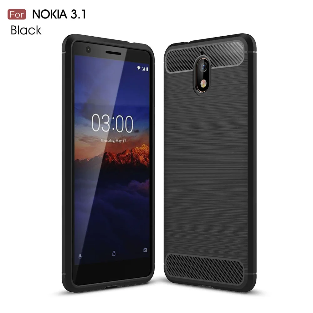 Чехол для Nokia Lumia 4,2 6,2 3,2 2,2 6,1 5,1 2,1 3,1 7,1 1, 5, 6, 7, 8, X 71X5X6X7 Plus противоударный углеродного волокна TPU чехол для телефона чехол - Цвет: Черный