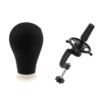 

22in Cork Canvas Poly Block Professional Mannequin Manikin Head Model for Wig Make Display Style Dry w/Table Clamp + 10pcs Pins