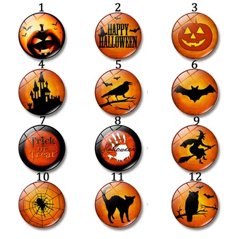 

12-30 mm Halloween Witch crow pumpkin Glass Cabochon Round Photo Cameo Cabochon Setting Supplies for Jewelry Accessories