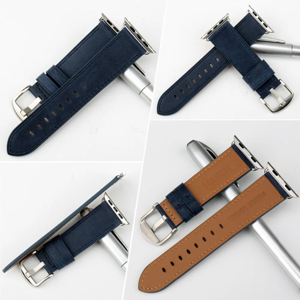 Watchband For Apple Watch Band 44mm 40mm 41mm 42mm 45mm 38mm Series 7 SE 6 5 4 3 2 iWatch Cow Leather Apple Watch Strap 5