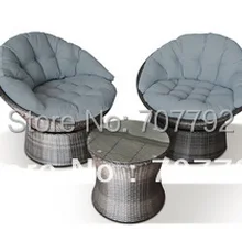 Новинка! Набор из 3 вращающихся стульев для отдыха серого цвета из ротанга