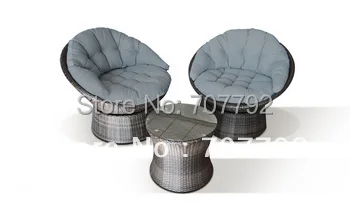 

New!3 Piece Swivel Lounge Chair Set Grey Rattan