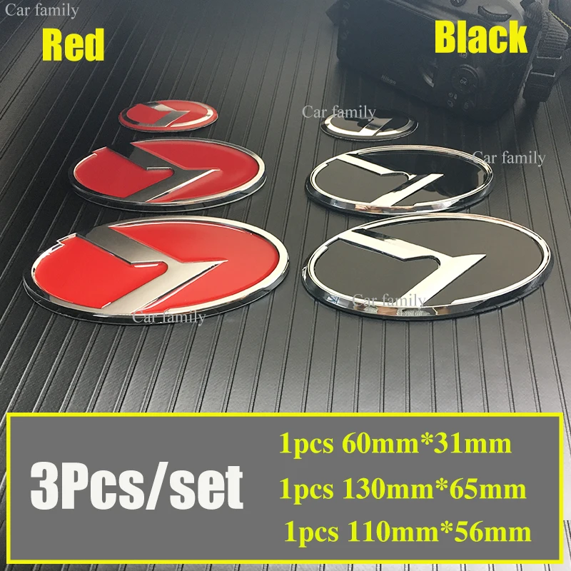 

Car Styling 3Pcs/set Car Logo Emblem Kit Front/rear badge Covers Steering Wheel Decal 130mm*65mm 110mm*56mm 60mm*31mm Red/Black