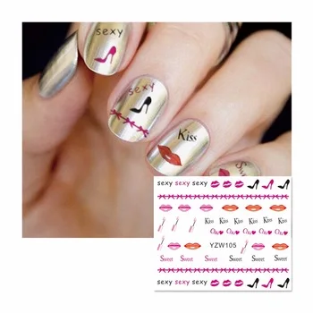 YZWLE 1 Sheet Fashion Kiss Lips Designs DIY Decals Nails Art Water Transfer Printing Stickers For Nails Salon 105