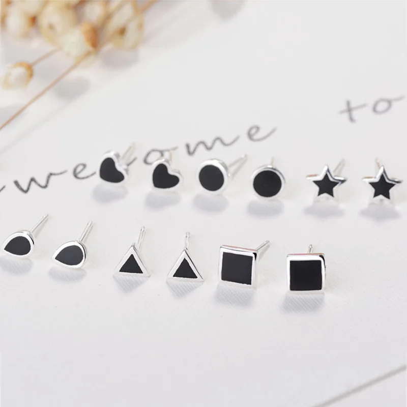 

Tisvina Geometric Stud Earrings for Women 100% Genuine 925 Sterling Silver Jewelry Triangle Epoxy Star Earring Wholesale Gift