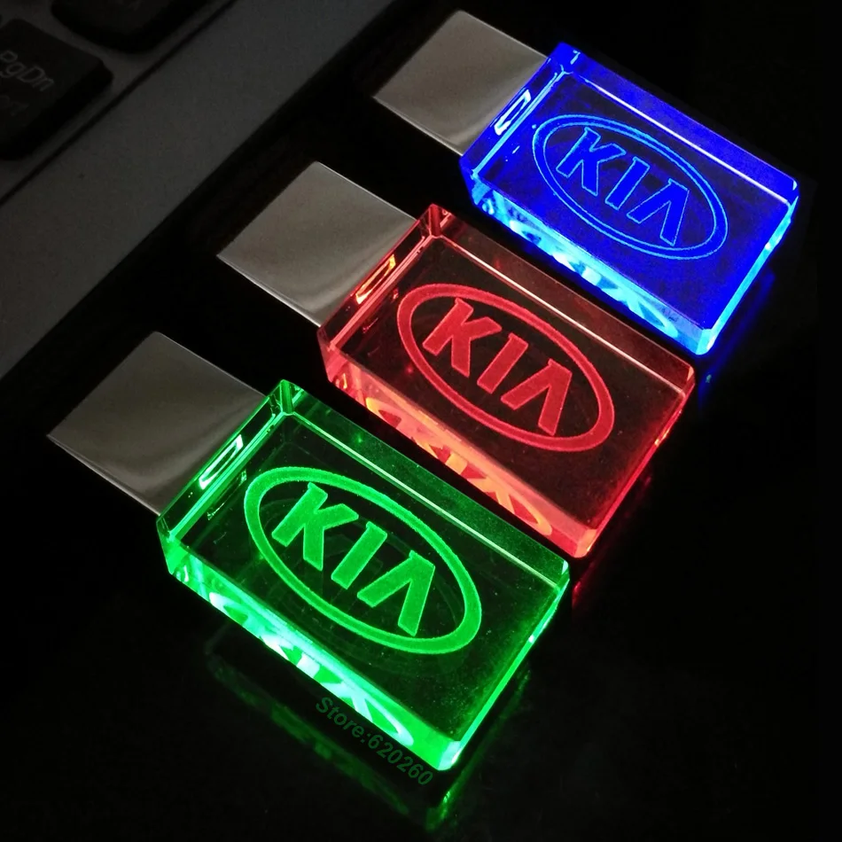 

New Crystal Car Logo for KIA USB Flash Drive 64GB/8GB/16GB/32GB USB 2.0 Flash Memory Drive Stick Pen/Thumb/Car,3Color LED Light