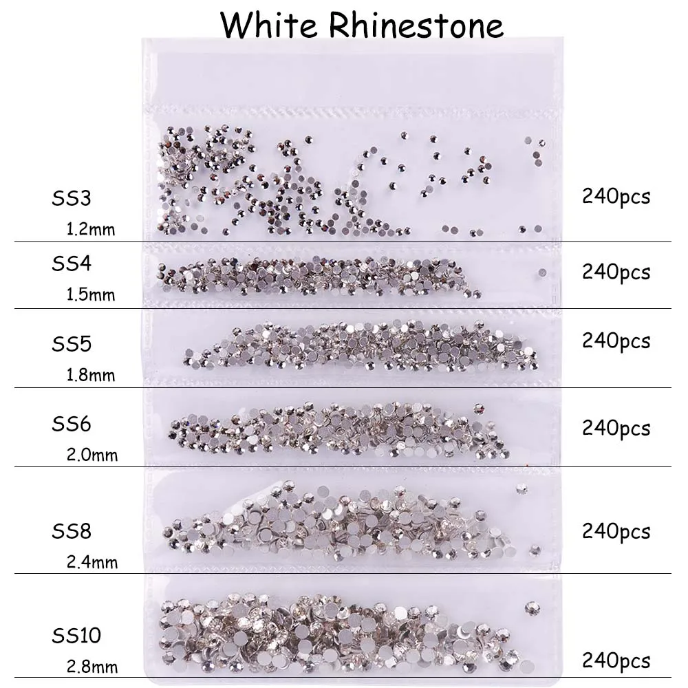 1440 шт блестящие стразы для SS3-SS10 ногтей, стеклянные стразы без горячей фиксации, хрустальные стразы с плоской задней поверхностью, 3D украшения для ногтей, набор шармов CH880