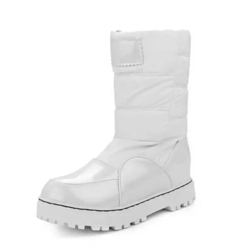 RIBETRINI/непромокаемые Женские повседневные зимние ботинки однотонная обувь черного, красного и белого цвета женские теплые зимние ботинки на меху, большие размеры 34-43 - Цвет: Белый