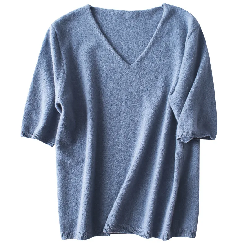 

Women summer Spring thin Cashmere Large V-neck loose Sweaters Pullovers Half Sleeves Soft Sweater T-shirt Female Top Knitted