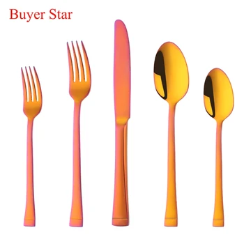 

5PCS Rainbow Flatware Set 18/10 Stainless steel Dinning Food Knife Fork Tablespoon Luxury Western Dinnerware Set Service 1person