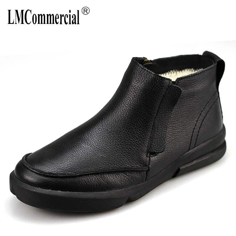 

Velvet Leather snow boots men autumn winter mens chelsea boots Warm combat boots cashmere zipper leather shoes breathable male