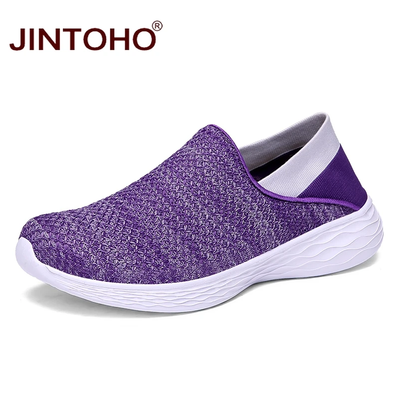 JINTOHO/дышащая женская повседневная обувь; Модные женские кроссовки; Брендовая женская обувь; слипоны; женские лоферы; повседневная женская обувь на плоской подошве - Цвет: purple-1
