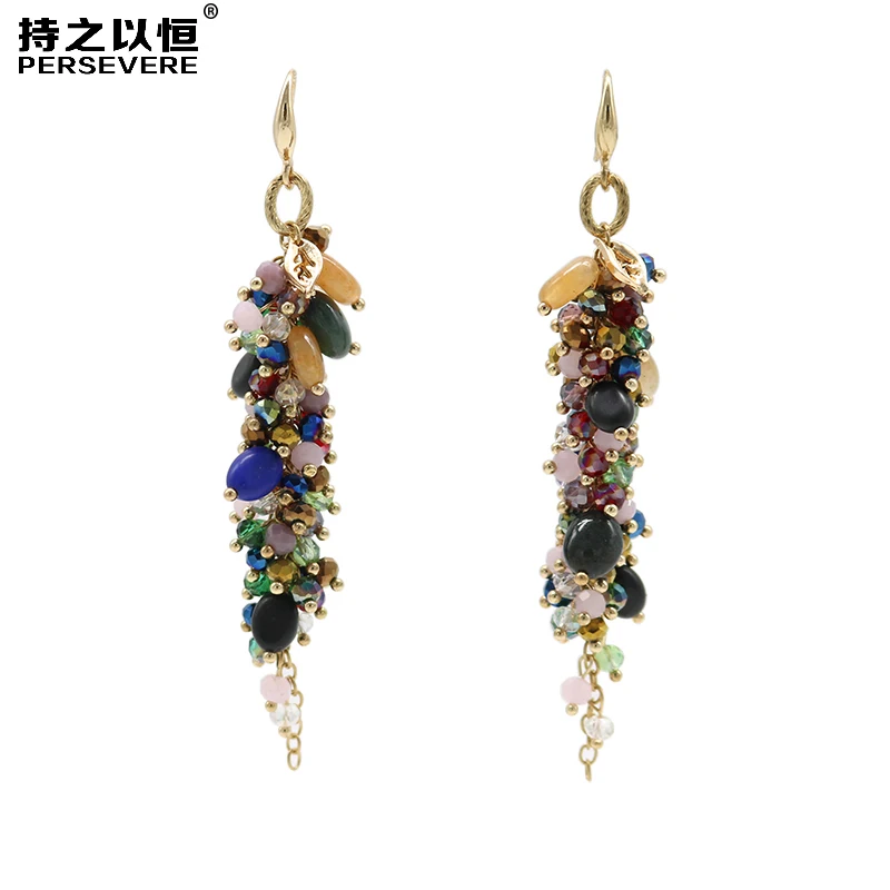 

Natural Stone Crystal Beaded Tassel Earrings Hanging Long Tassle Earrings For Women Handmade Fringe Earrings Fashion Jewelry