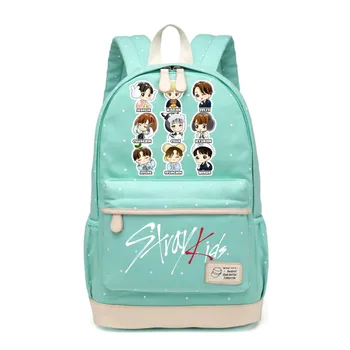 

WISHOT StrayKids Backpack Stray Kids Canvas bag Cartoon travel Shoulder Bag Kawaii Fashion Flower wave point Bags