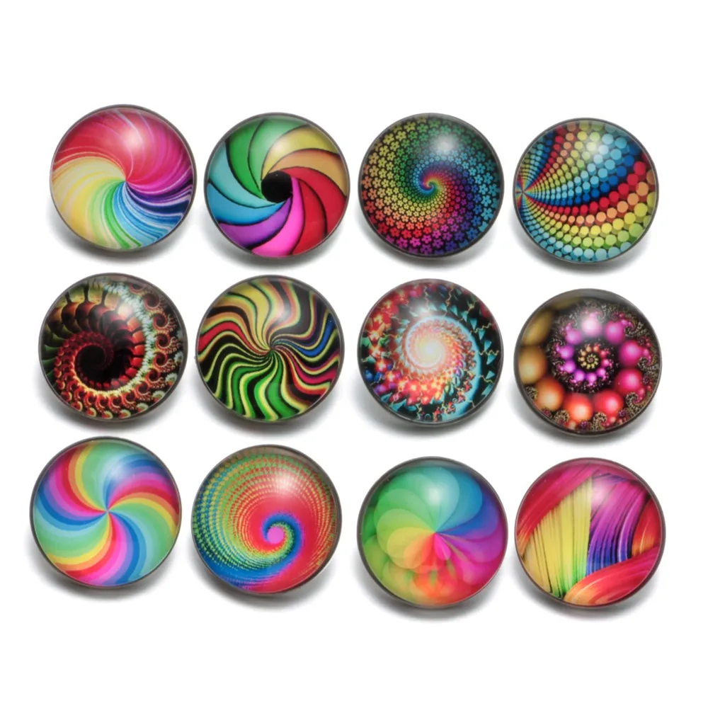 12pcs/lot Spiral Diziness Pattern Glass Charms 18mm Snap Button Jewelry For DIY Bracelet Snaps KZ0450 | Украшения и аксессуары