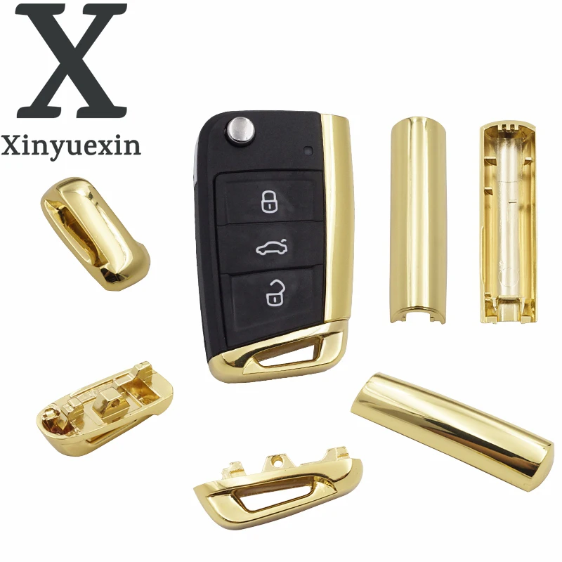 

Xinyuexin 3 Buttons Remote Car Key Shell Cover Folding Metal Part for VW Gollf 7 MK7 for Skoda Octavia A7 for Seat Gold Color